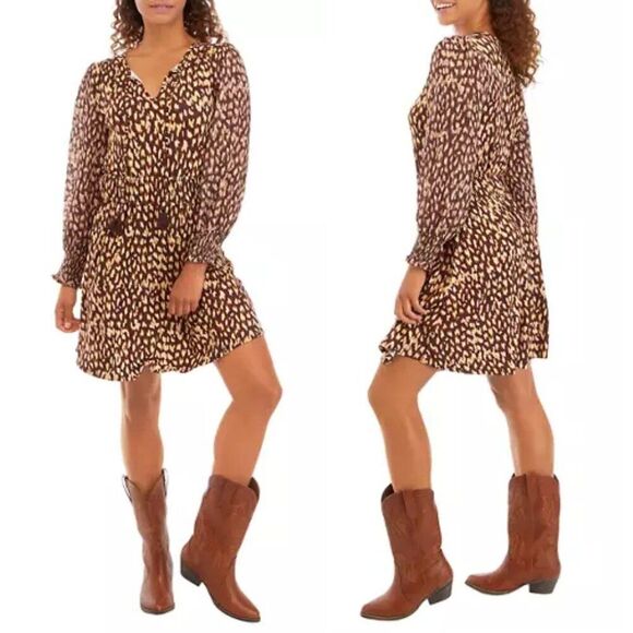 Cupio Mini Dress Large Smocked Leopard Print - Picture 1 of 15